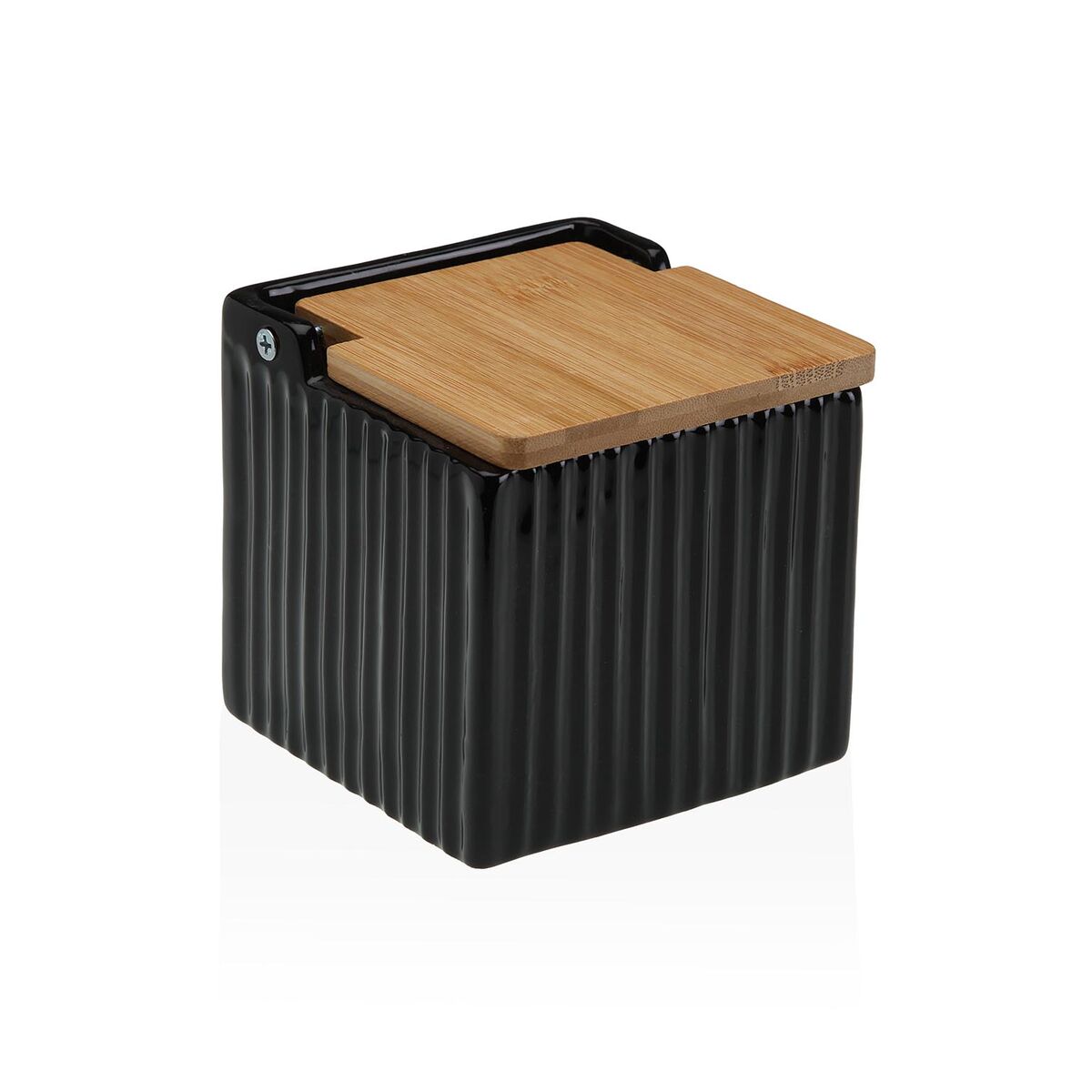 Saleiro com Tampa Versa Preto Cerâmica Bambu Dolomite 11 x 11 x 11 cm