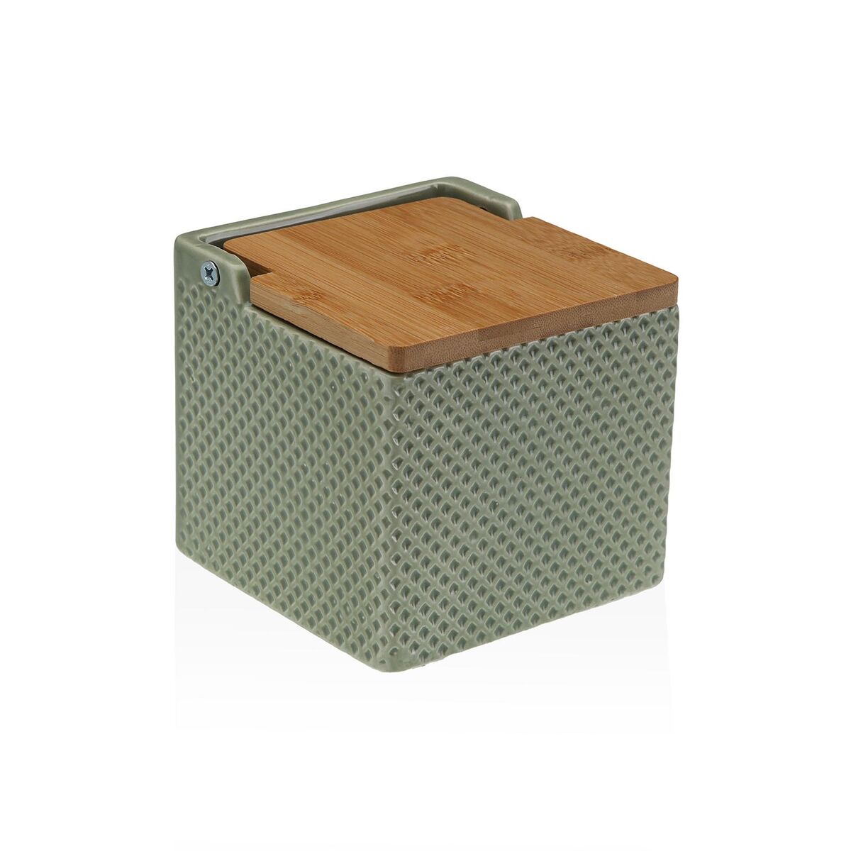 Saleiro com Tampa Versa Verde Cerâmica Bambu Dolomite 11 x 11 x 11 cm
