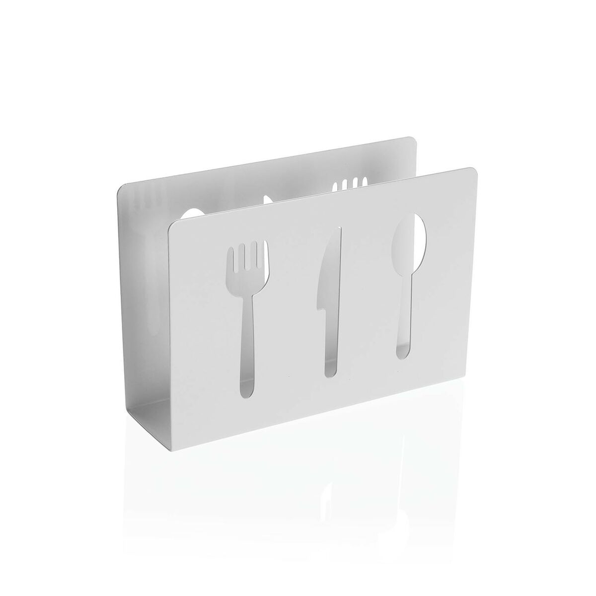 Porta-guardanapos Versa Branco Metal Cerâmica Aço Ferro 4,5 x 10 x 15 cm Talheres