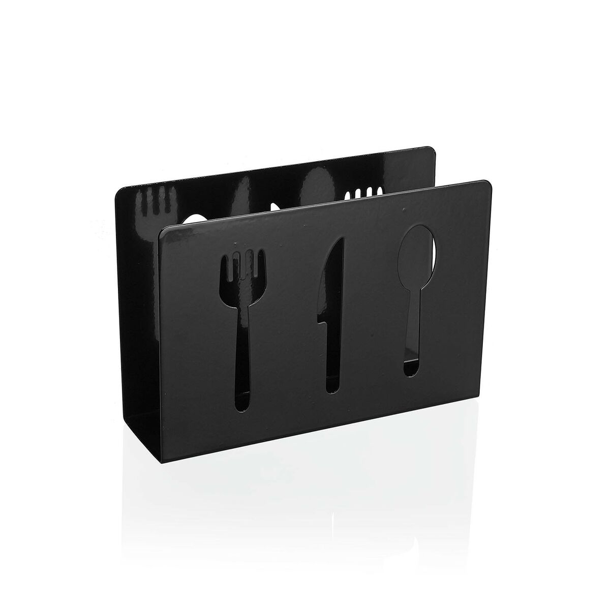 Porta-guardanapos Versa Preto Metal Cerâmica Aço Ferro 4,5 x 10 x 15 cm Talheres