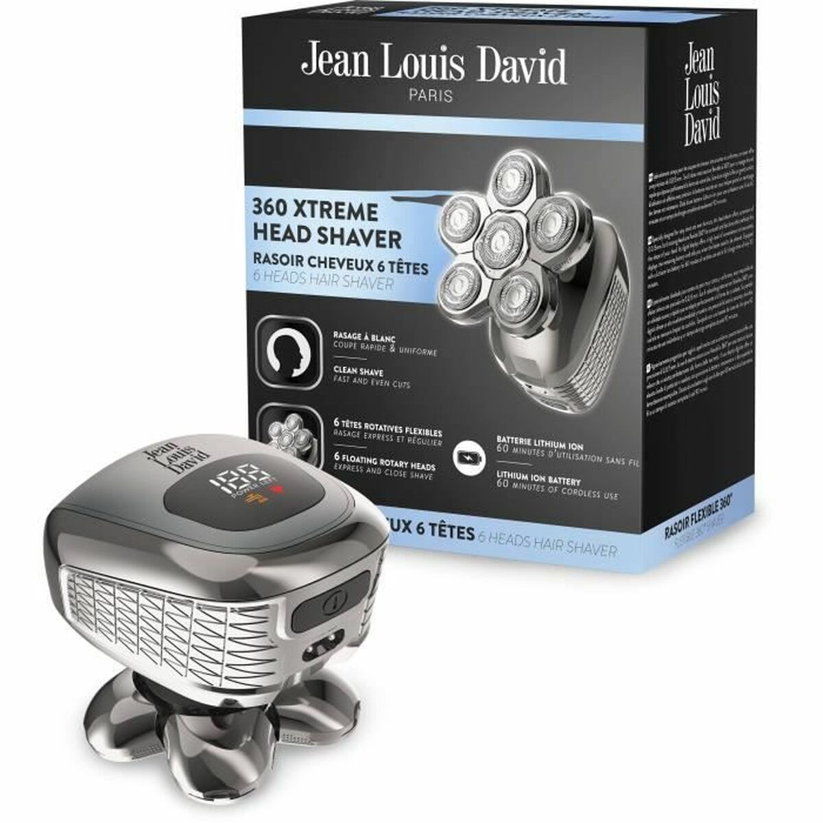 Aparadores de Cabelo Jean Louis David JLD 360 XTREME HEAD SHAVER 6 Peças