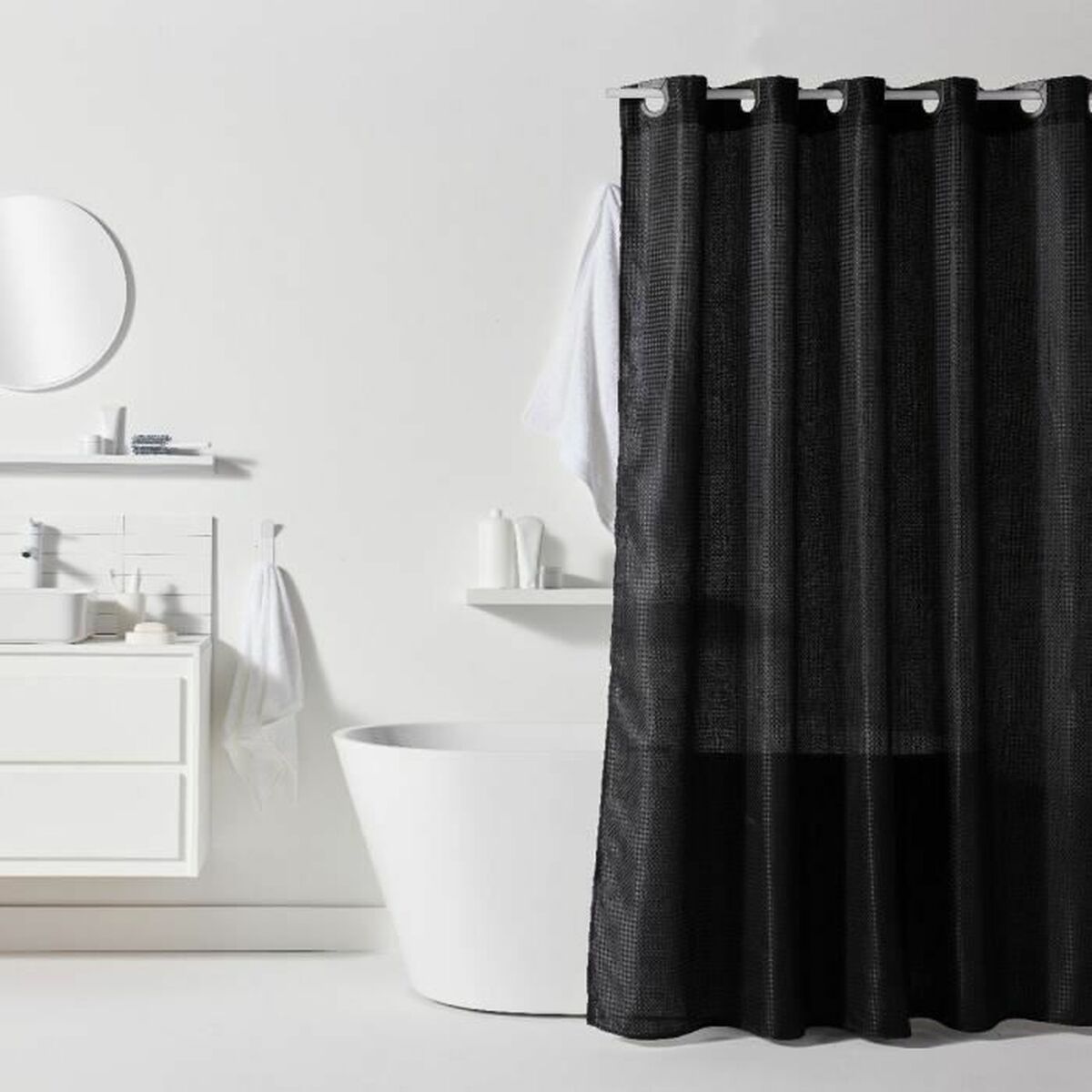 Cortina de Duche TODAY Preto Poliéster 180 x 200 cm (12 Unidades)