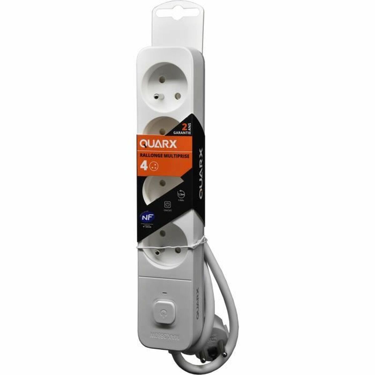Extensão com 4 tomadas com interruptor QUARX (3 m)