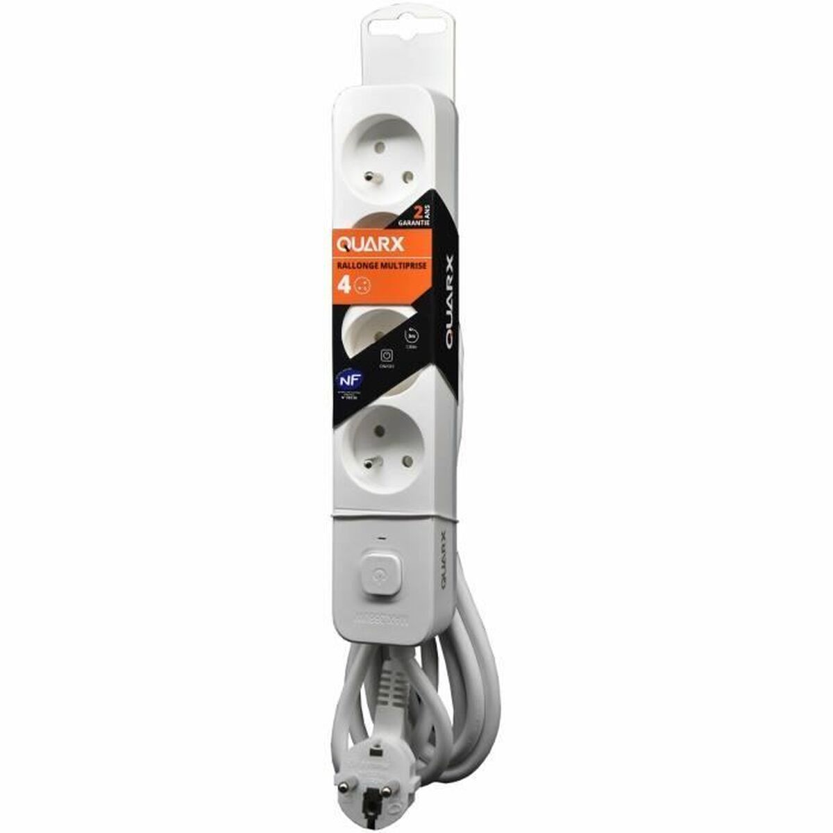 Extensão com 4 tomadas com interruptor QUARX (1,5 m)