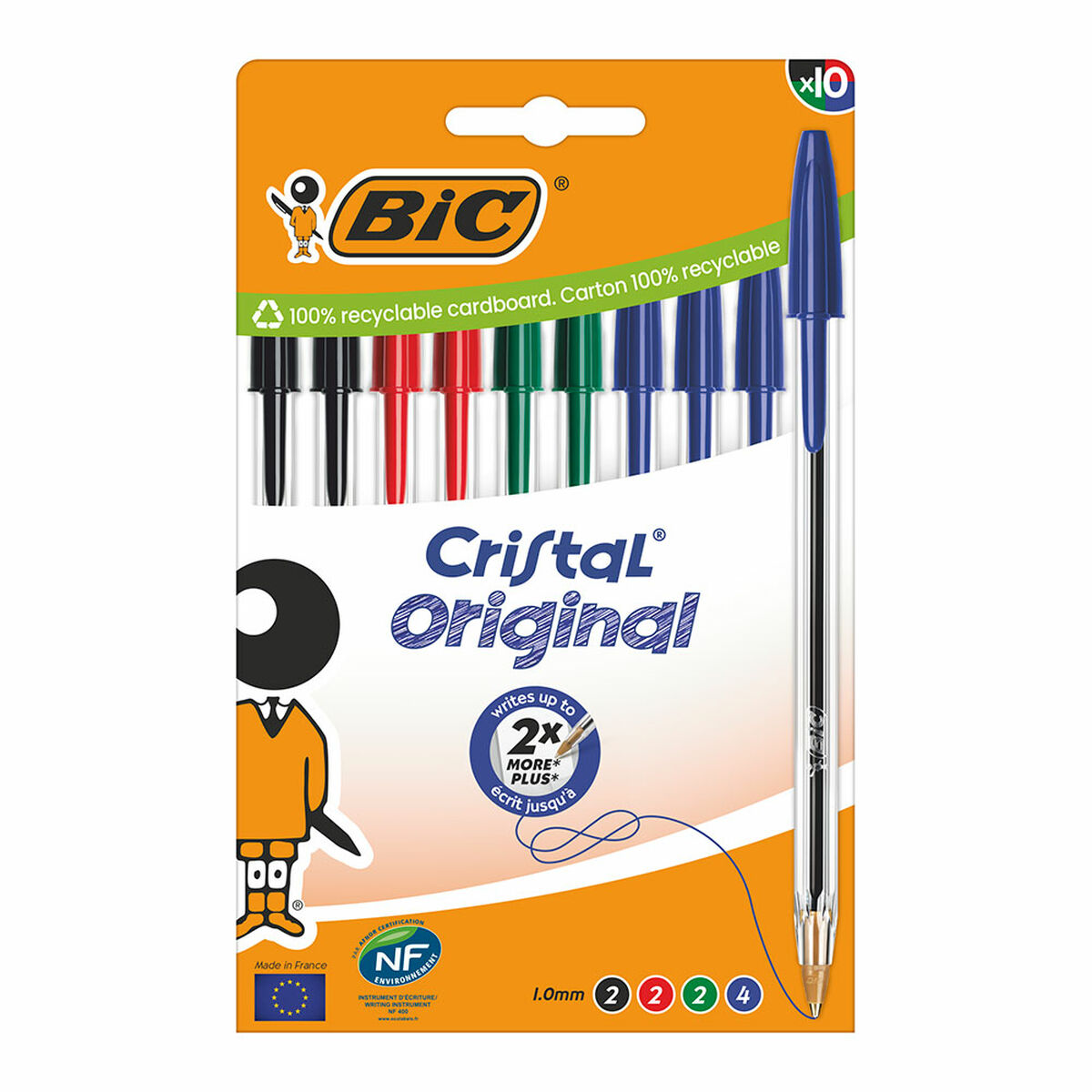 Conjunto de Canetas Bic Cristal Azul Preto Vermelho Verde (10 Unidades)