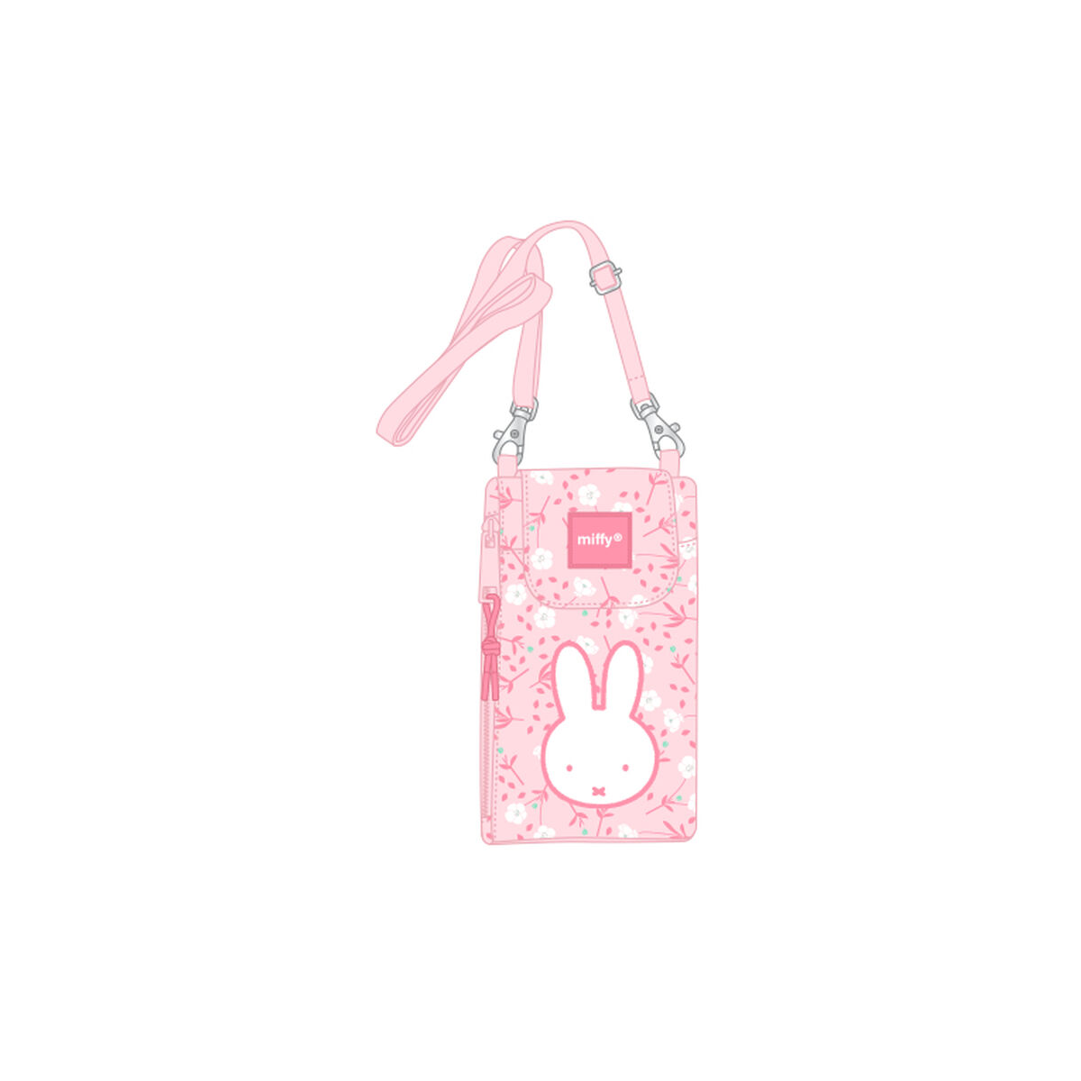Carteira porta telemóvel Miffy Flores Cor de Rosa