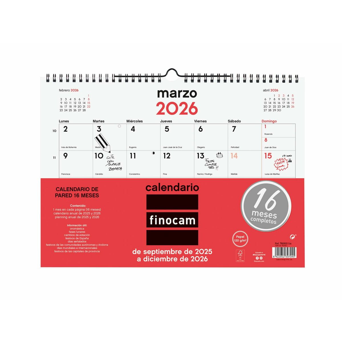 Calendário de parede Finocam