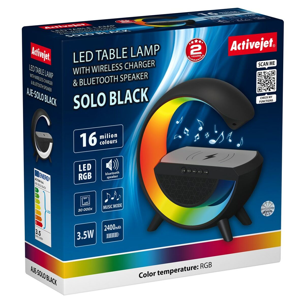 Lâmpada de secretária Activejet AJE-SOLO RGB Black Preto Multicolor Plástico 2,8 x 43,5 x 8 cm