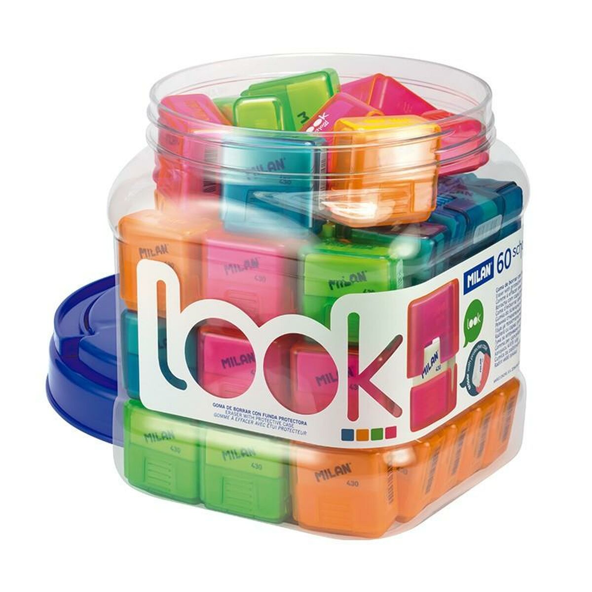 Conjunto de Borrachas Milan Multicolor 3,4 x 3,2 x 1,9 cm 60 Peças