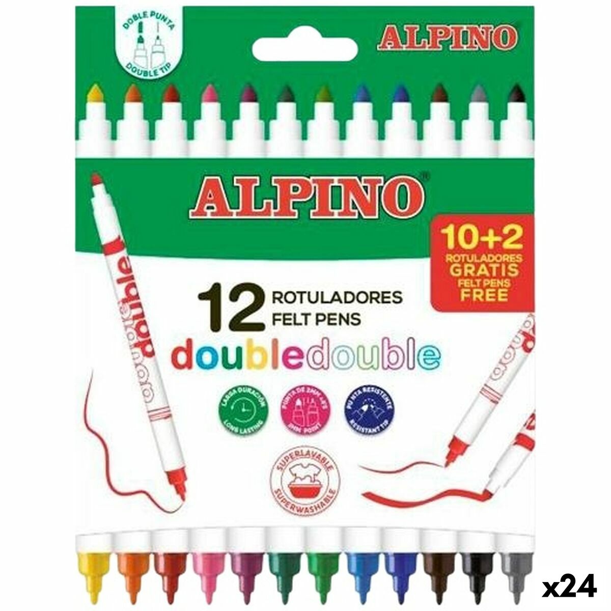 Conjunto de Canetas de Feltro Alpino Double Multicolor 12 Peças (24 Unidades)