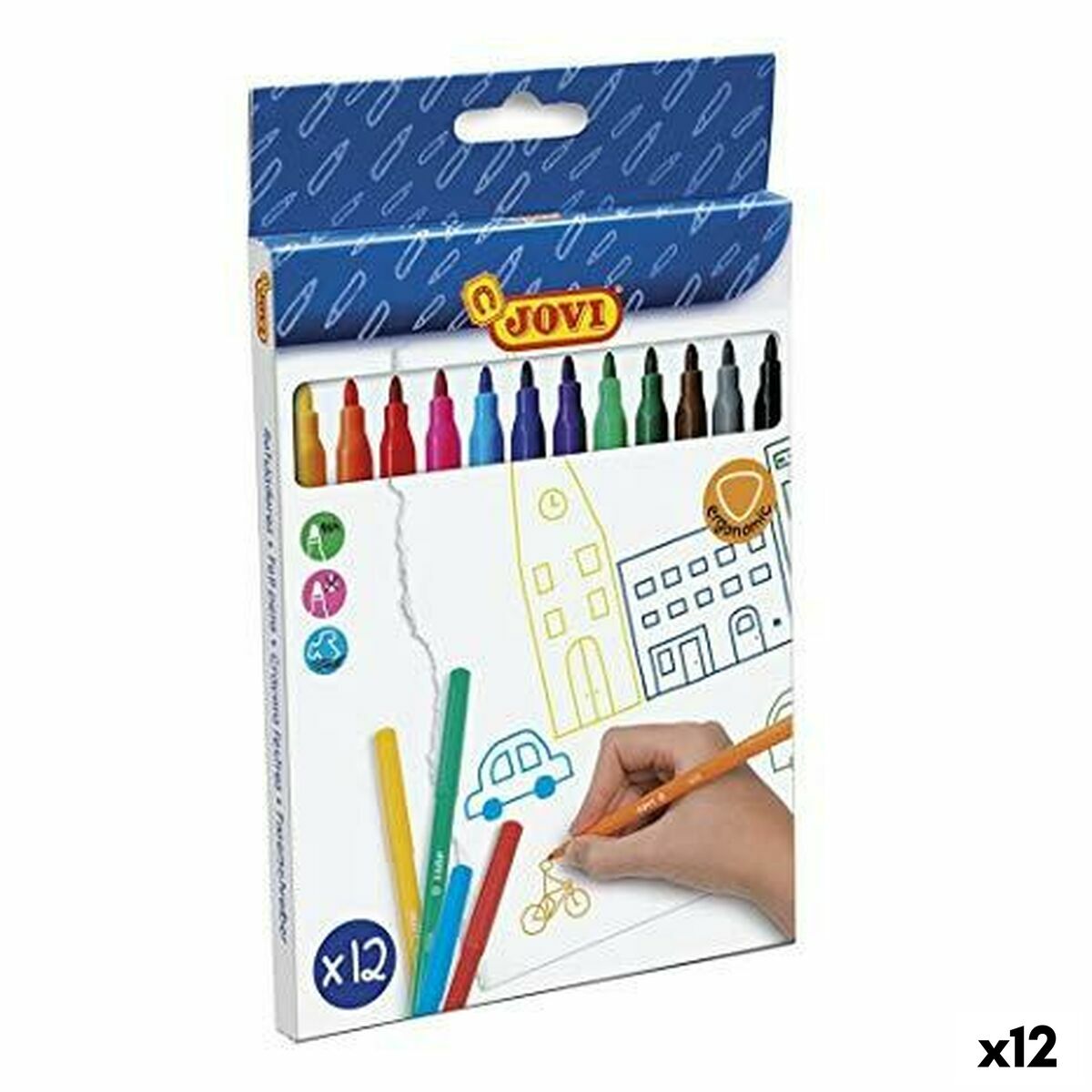 Conjunto de Canetas de Feltro Jovi Multicolor 12 Peças (12 Unidades)