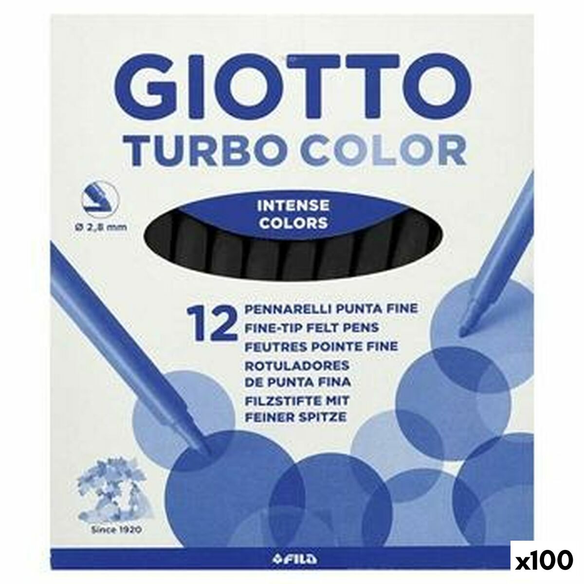 Conjunto de Canetas de Feltro Giotto TURBO COLOR Preto 12 Peças (100 Unidades)