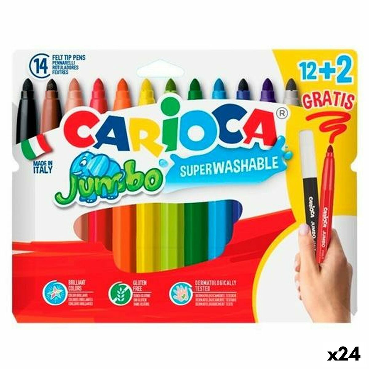 Conjunto de Canetas de Feltro Carioca JUMBO Multicolor 12 Peças (24 Unidades)