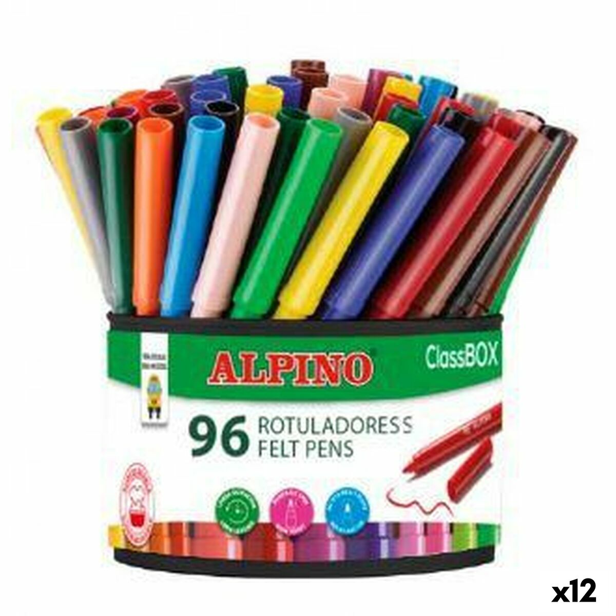 Conjunto de Canetas de Feltro Alpino CLASSBOX Multicolor (12 Unidades)