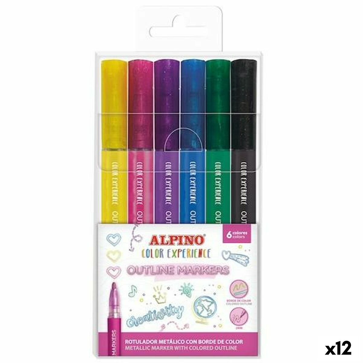 Conjunto de Canetas de Feltro Alpino OUTLINE COLOR EXPERIENCE Multicolor 6 Peças (12 Unidades)
