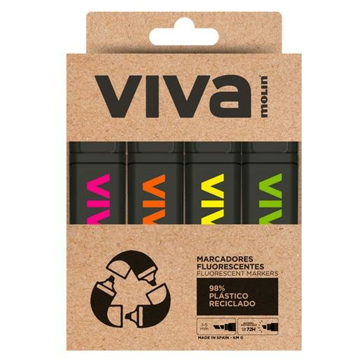 Conjunto de Marcadores Fluorescentes Molin VIVA ECO Multicolor 4 Peças