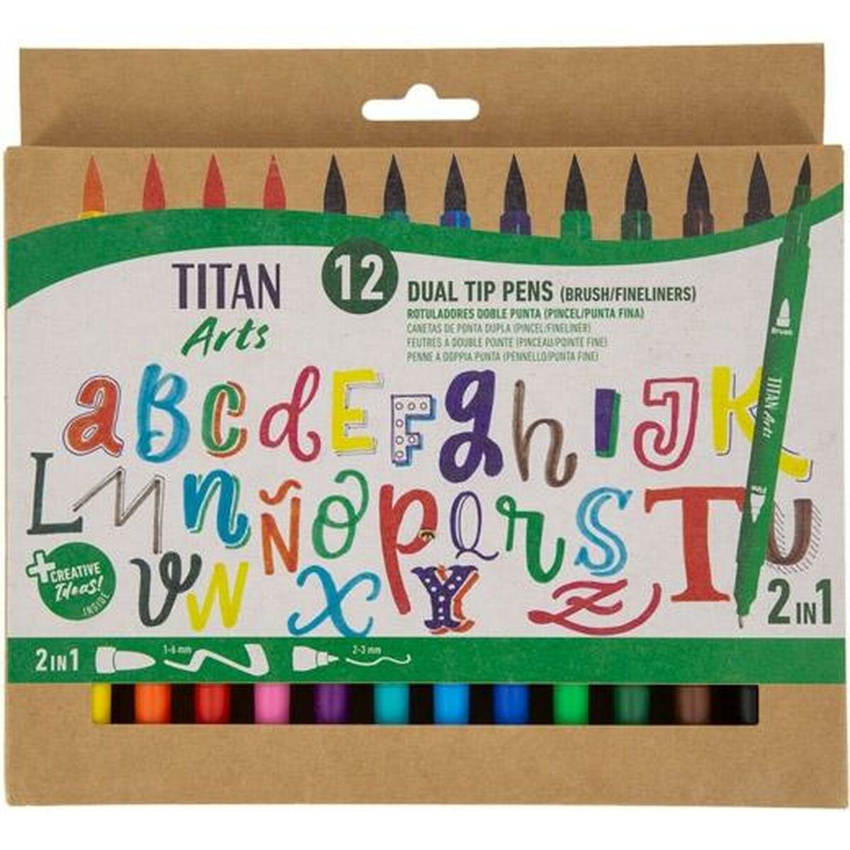 Conjunto de Canetas de Feltro Titan Arts Multicolor Ponta dupla 12 Peças