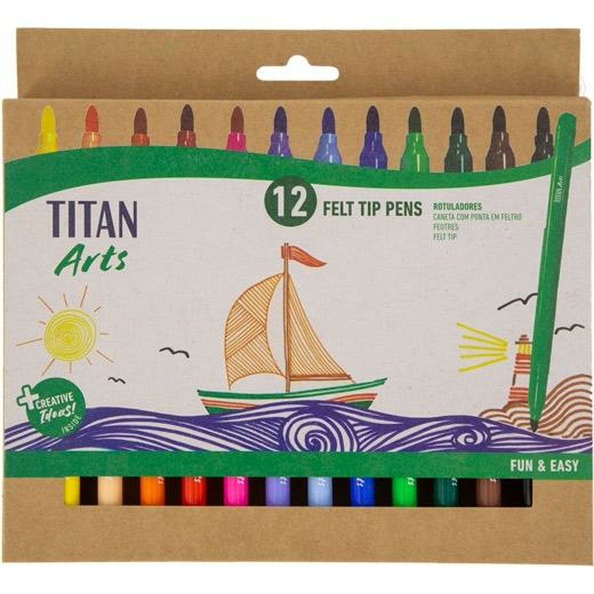 Conjunto de Canetas de Feltro Titan Arts Multicolor 12 Peças
