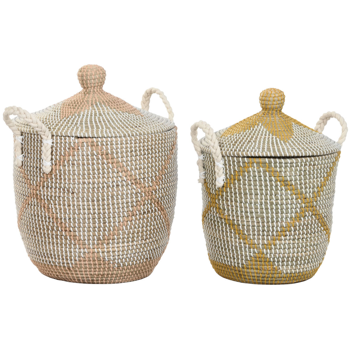 Conjunto de Cestas Home ESPRIT Amarelo Coral Zostera marina (2 Peças)