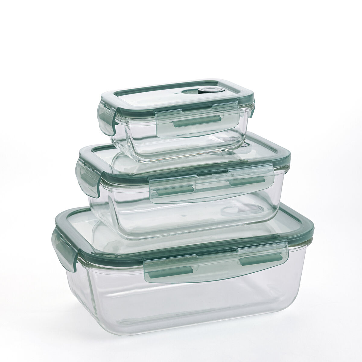 Conjunto de Lancheiras Quid Minimal Verde Vidro 330 ml 800 ml 1,8 L 3 Peças