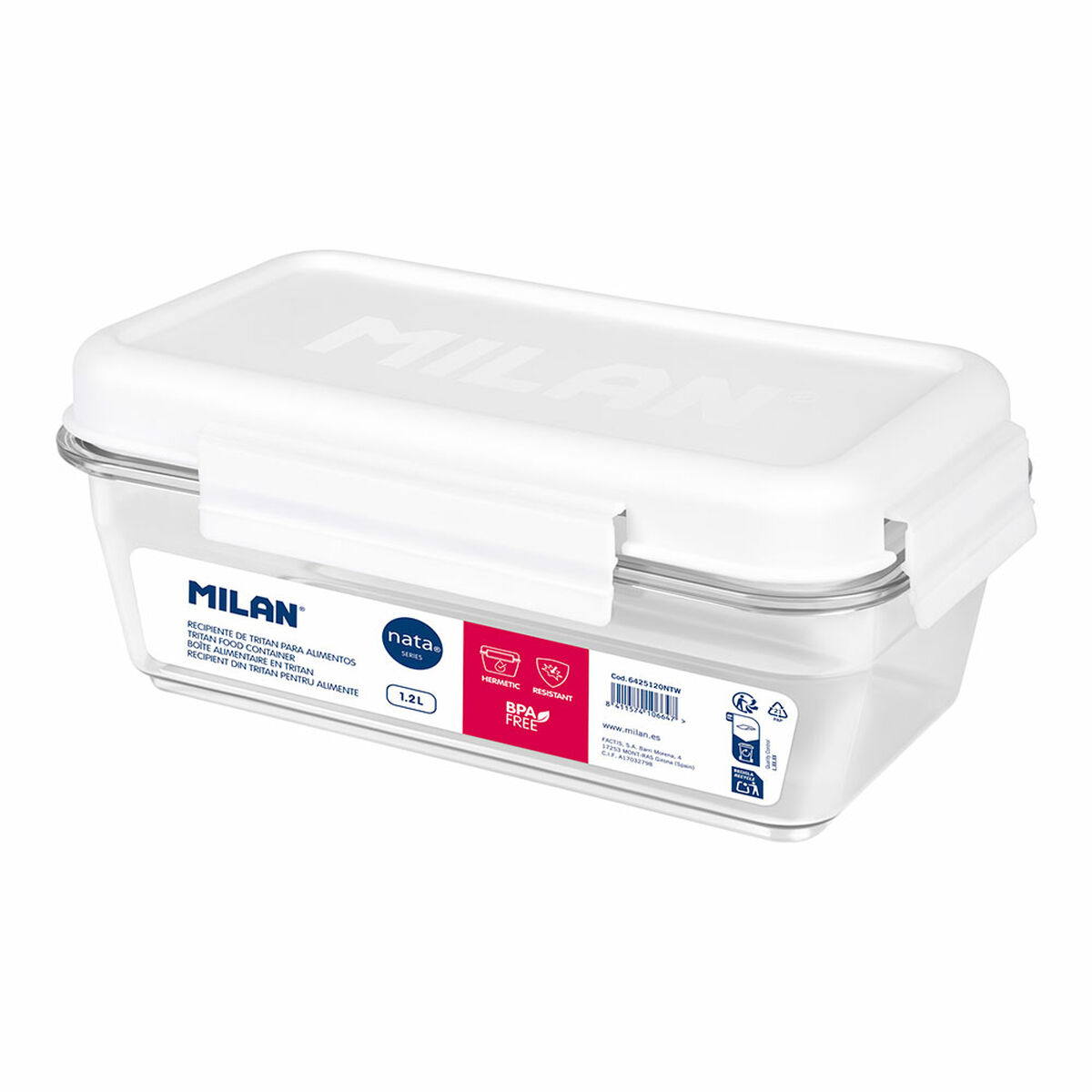 Lancheira Hermética Milan 1,2 L Branco Transparente Plástico Retangular