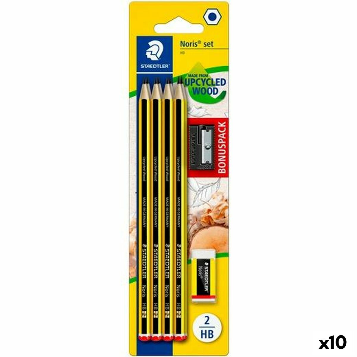 Conjunto de Lápis Staedtler Sextavado HB Afia-lápis Borracha (10 Unidades)