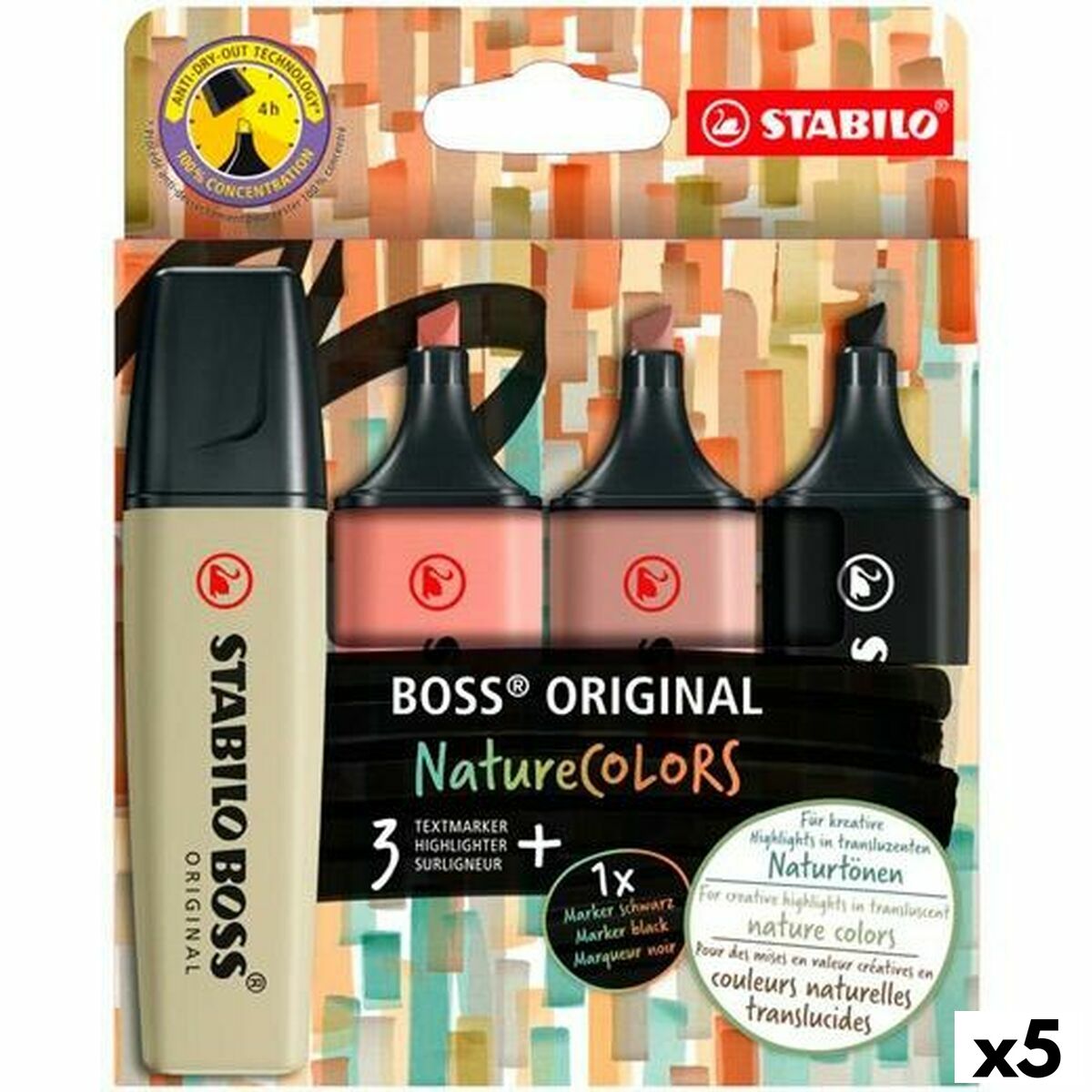 Conjunto de Marcadores Fluorescentes Stabilo BOSS ORIGINAL NATURECOLORS Multicolor 4 Peças (5 Unidades)