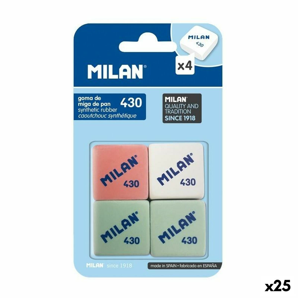 Conjunto de Borrachas Milan 4 Peças (25 Unidades)