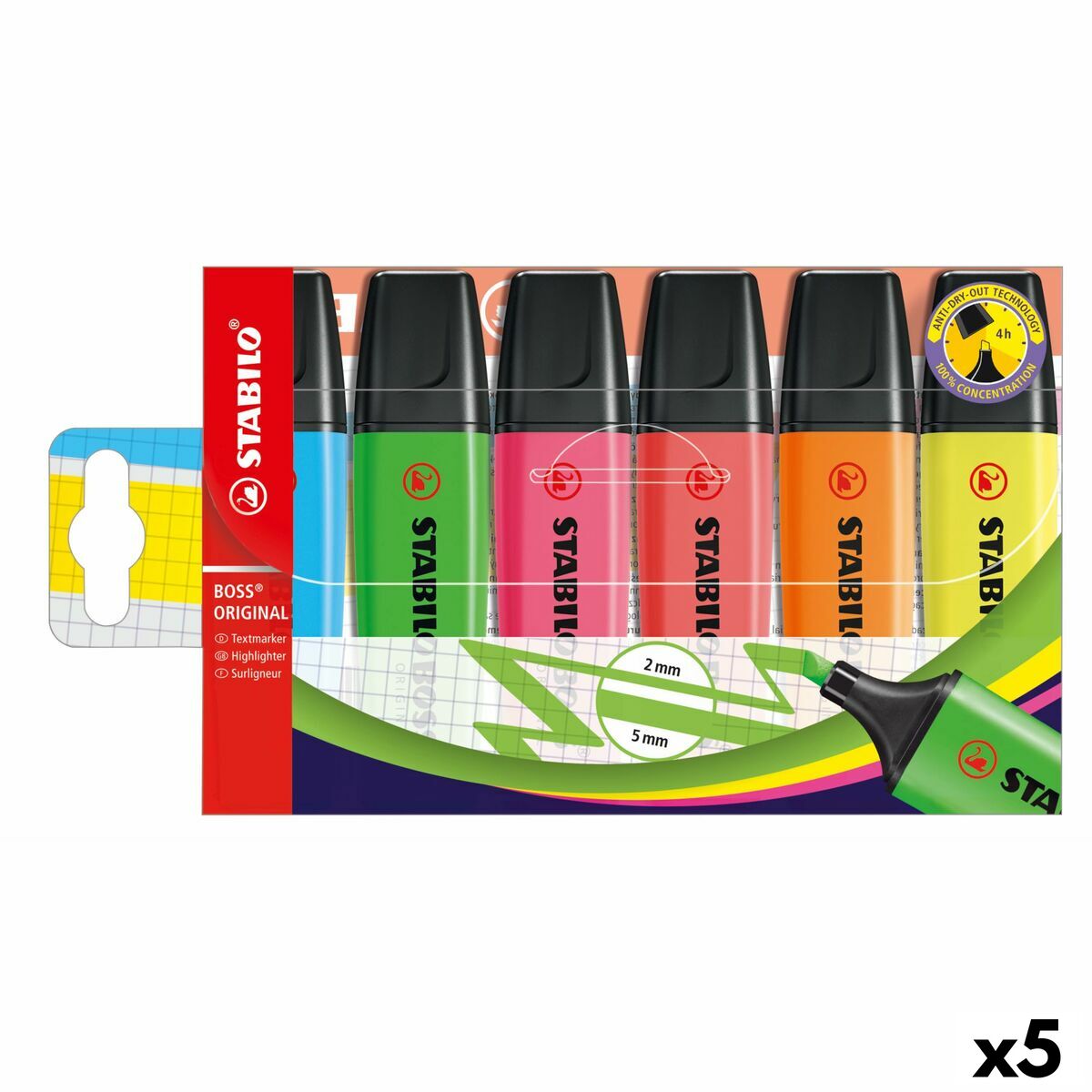 Conjunto de Marcadores Fluorescentes Stabilo BOSS ORIGINAL Multicolor 6 Peças (5 Unidades)