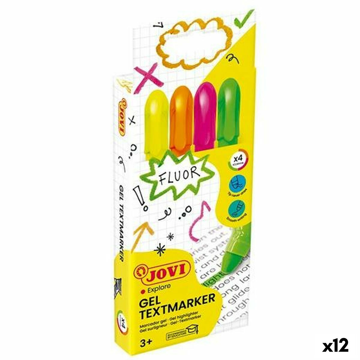 Conjunto de Marcadores Fluorescentes Jovi GEL TEXTMARKER Multicolor (12 Unidades)