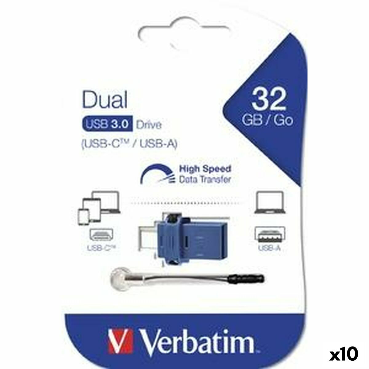 Memória USB Verbatim GO SPEED DUAL Azul 32 GB (10 Unidades)