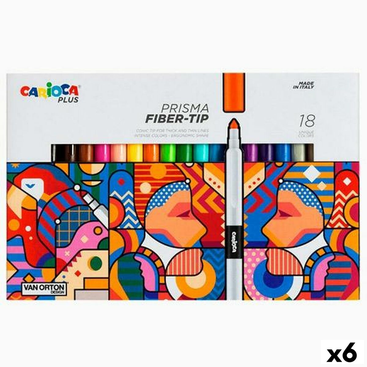 Conjunto de Canetas de Feltro Carioca Prisma Multicolor 18 Peças (6 Unidades)