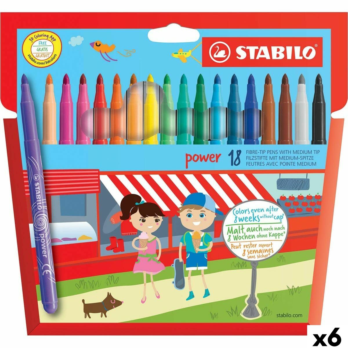 Conjunto de Canetas de Feltro Stabilo POWER Multicolor 18 Peças (6 Unidades)