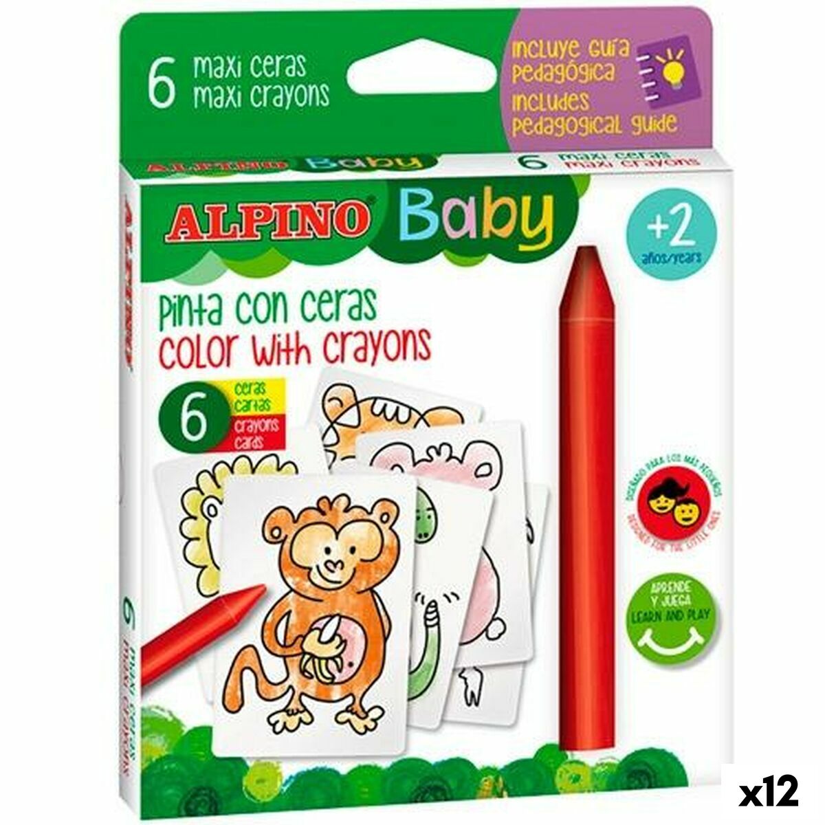 Ceras de cores Alpino Baby Jungle Multicolor (12 Unidades)