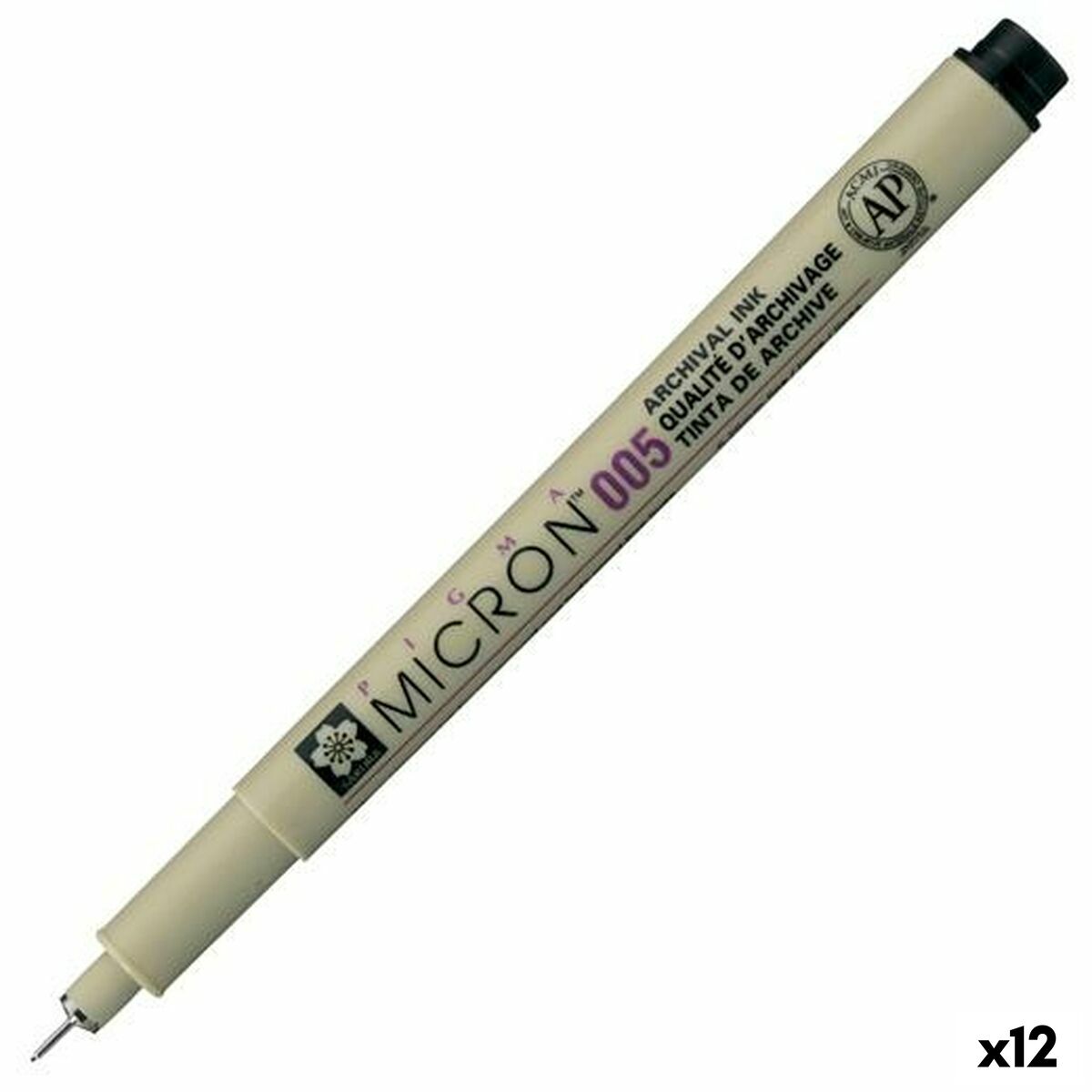 Rotuladores Talens Sakura PIGMA MICRON 005 Preto (12 Unidades)