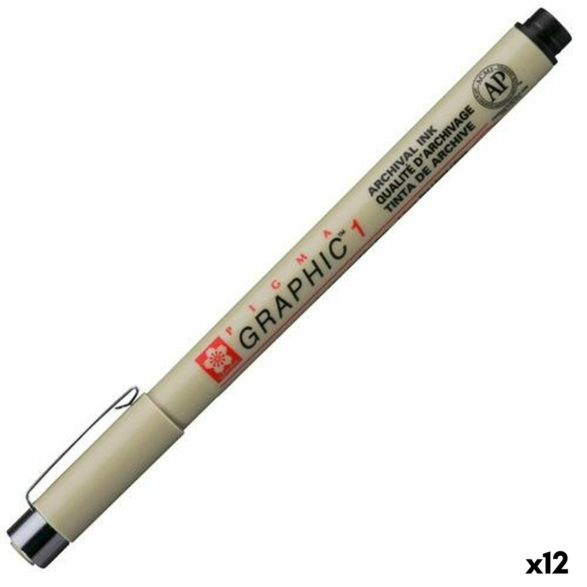 Rotuladores Talens Sakura PIGMA GRAPHIC 1 Preto (12 Unidades)