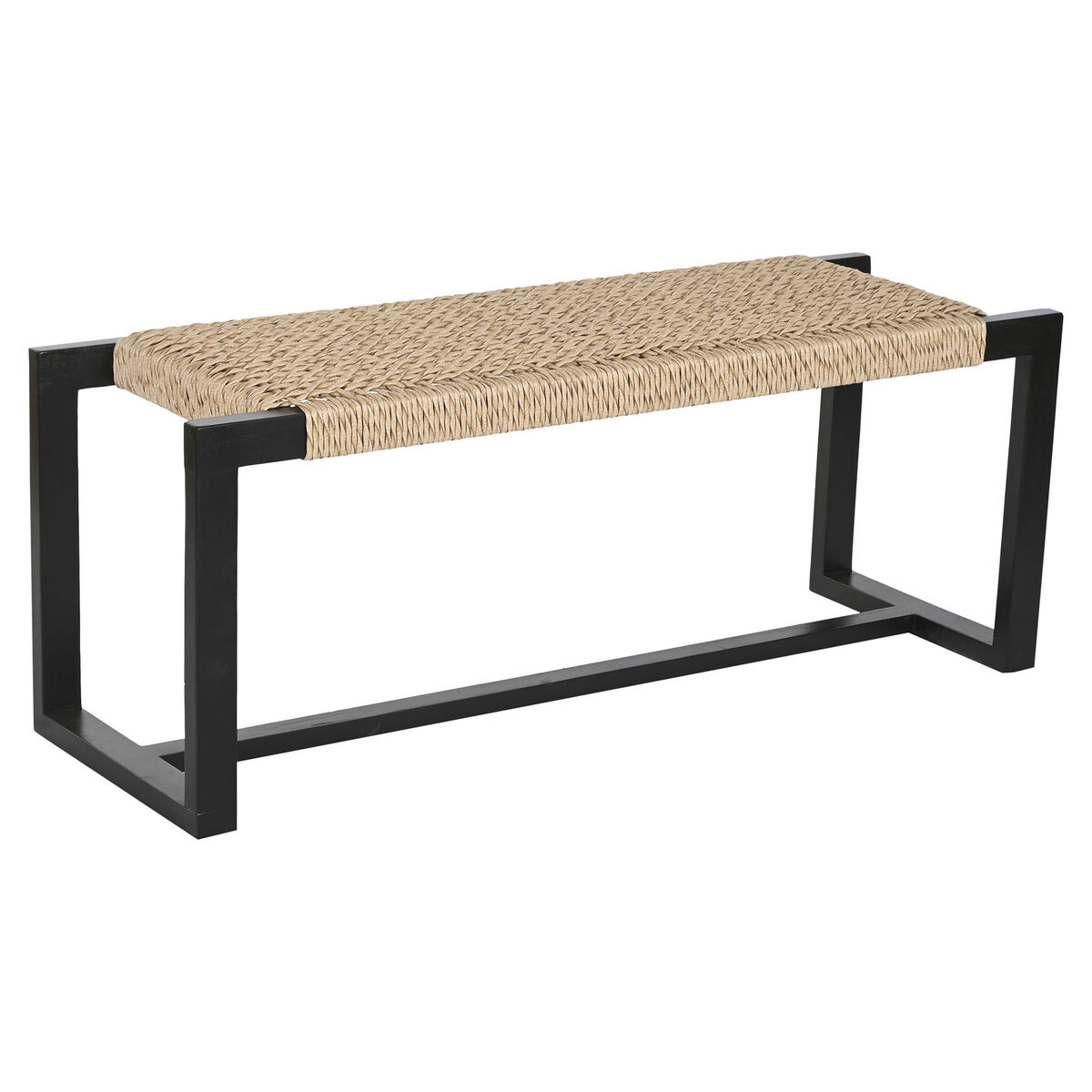 Banqueta Home ESPRIT Preto Fibra sintética Fibra Teca 120 x 40 x 45 cm
