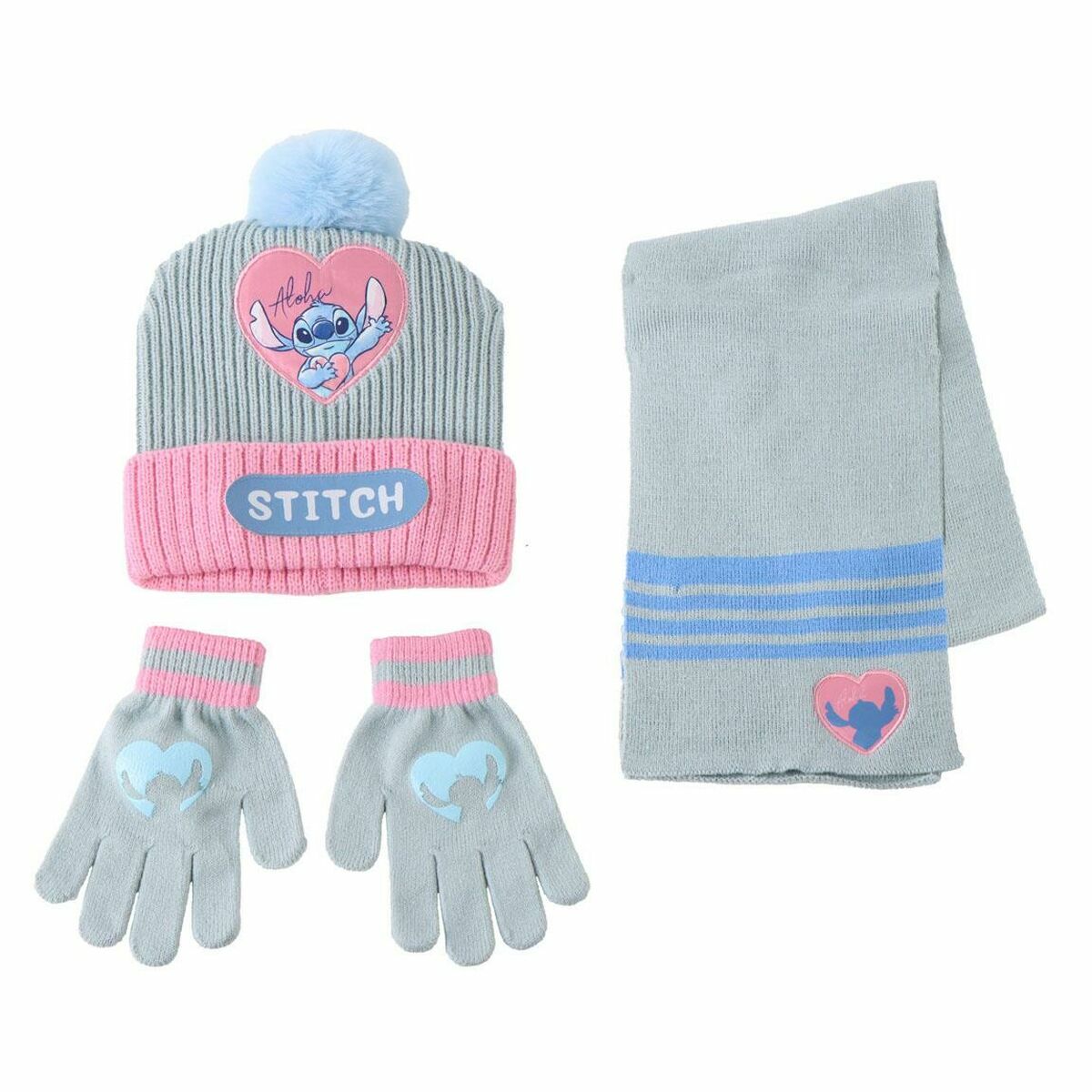 Gorro e Luvas Stitch Azul Claro