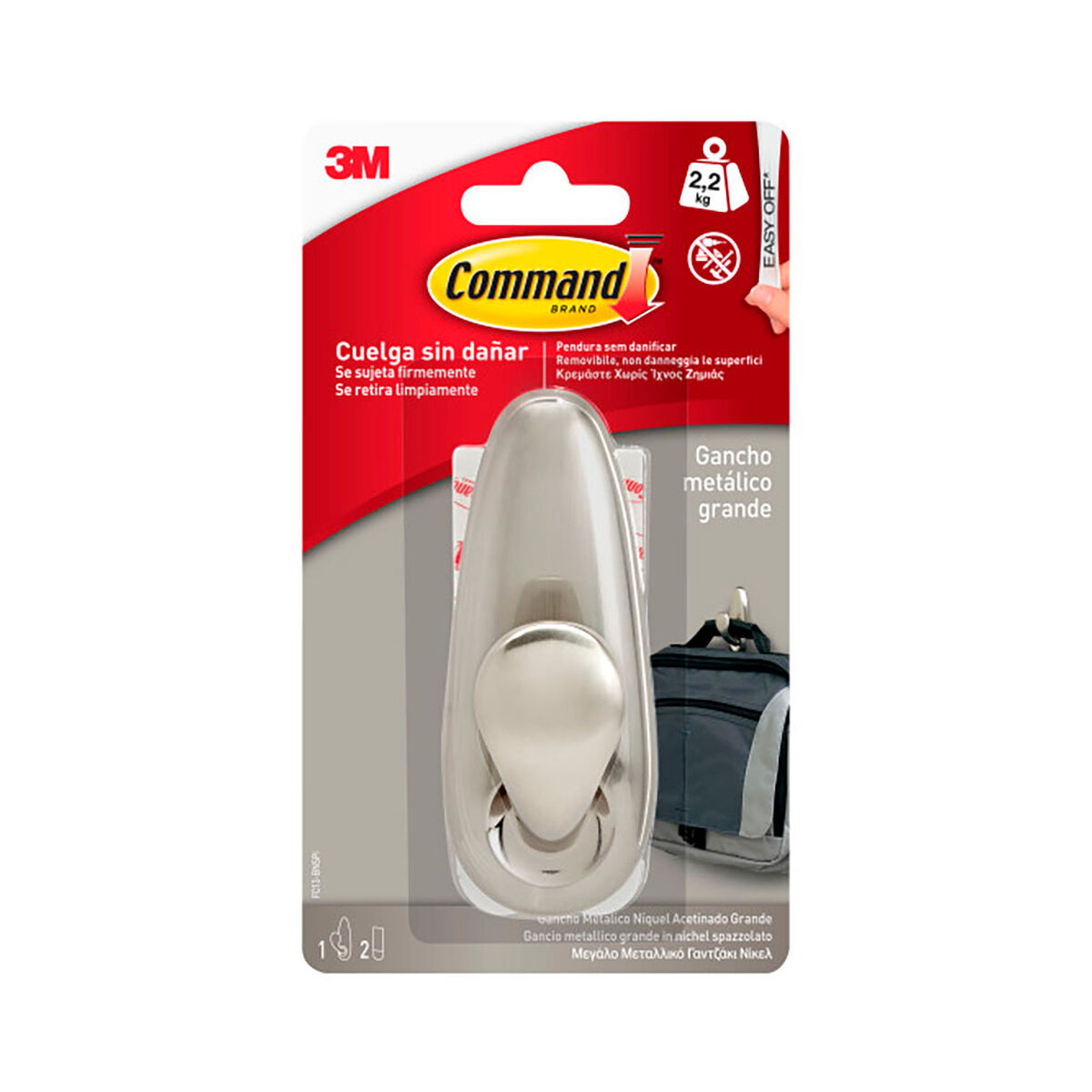 Gancho para pendurar 3M 2,2 Kg Prateado Metalizado Metal Níquel (1 Unidade)