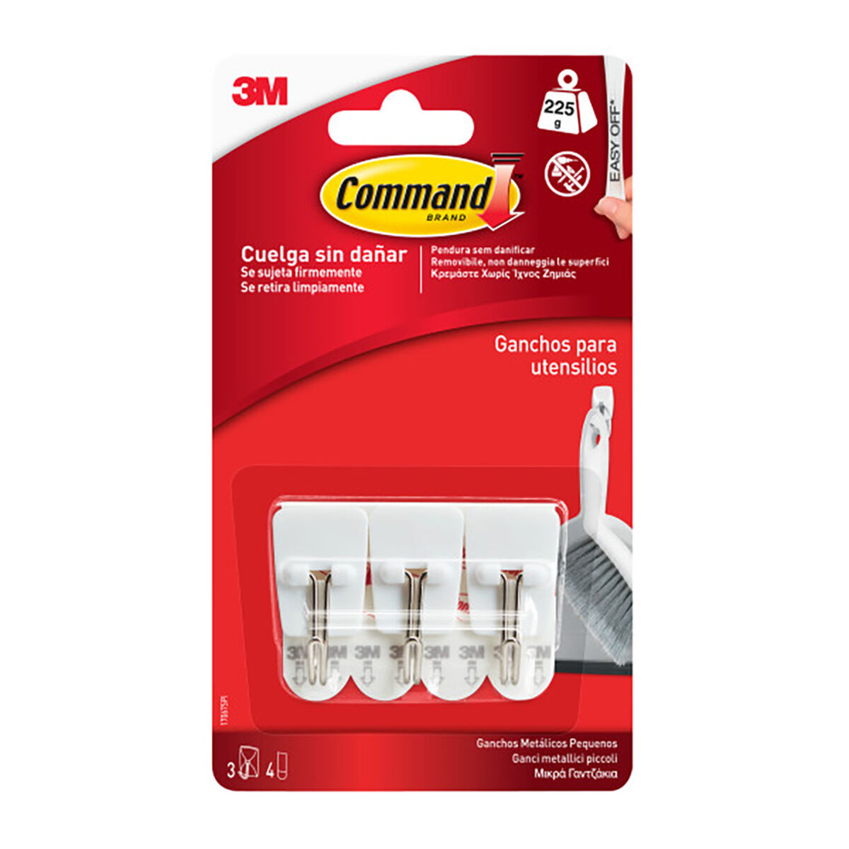 Gancho para pendurar 3M 225 g 19 X 41 X 19 MM Branco Aço (3 Unidades)