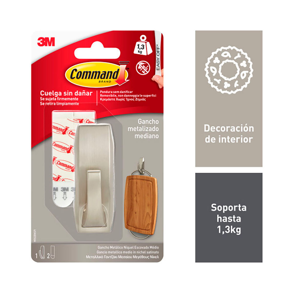 Gancho para pendurar 3M 1,3 kg 29 X 79 X 29 MM Prateado Metal (1 Unidade)