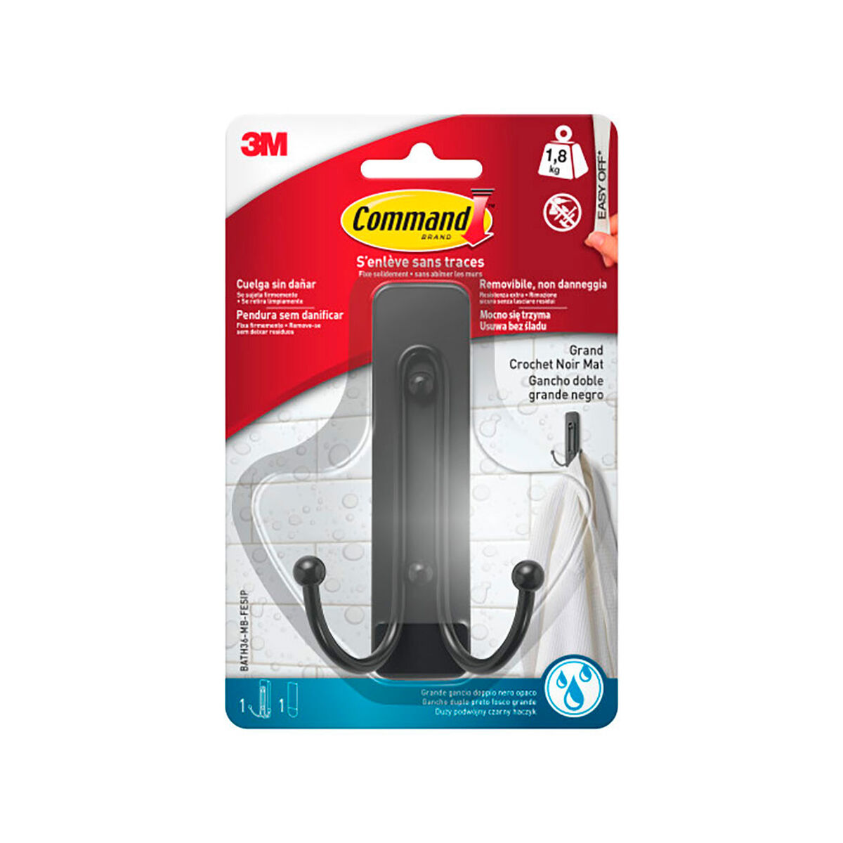Gancho para pendurar 3M 1,8 kg Preto ABS (1 Unidade)