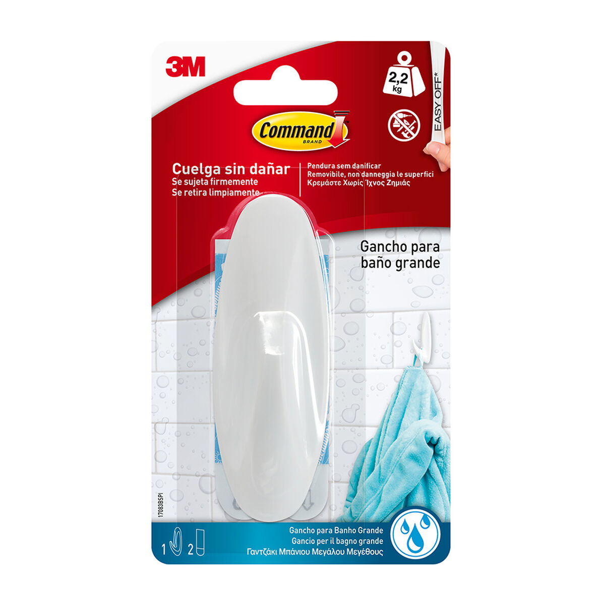 Gancho para pendurar 3M 2,2 Kg Branco Madeira Plástico (1 Unidade)