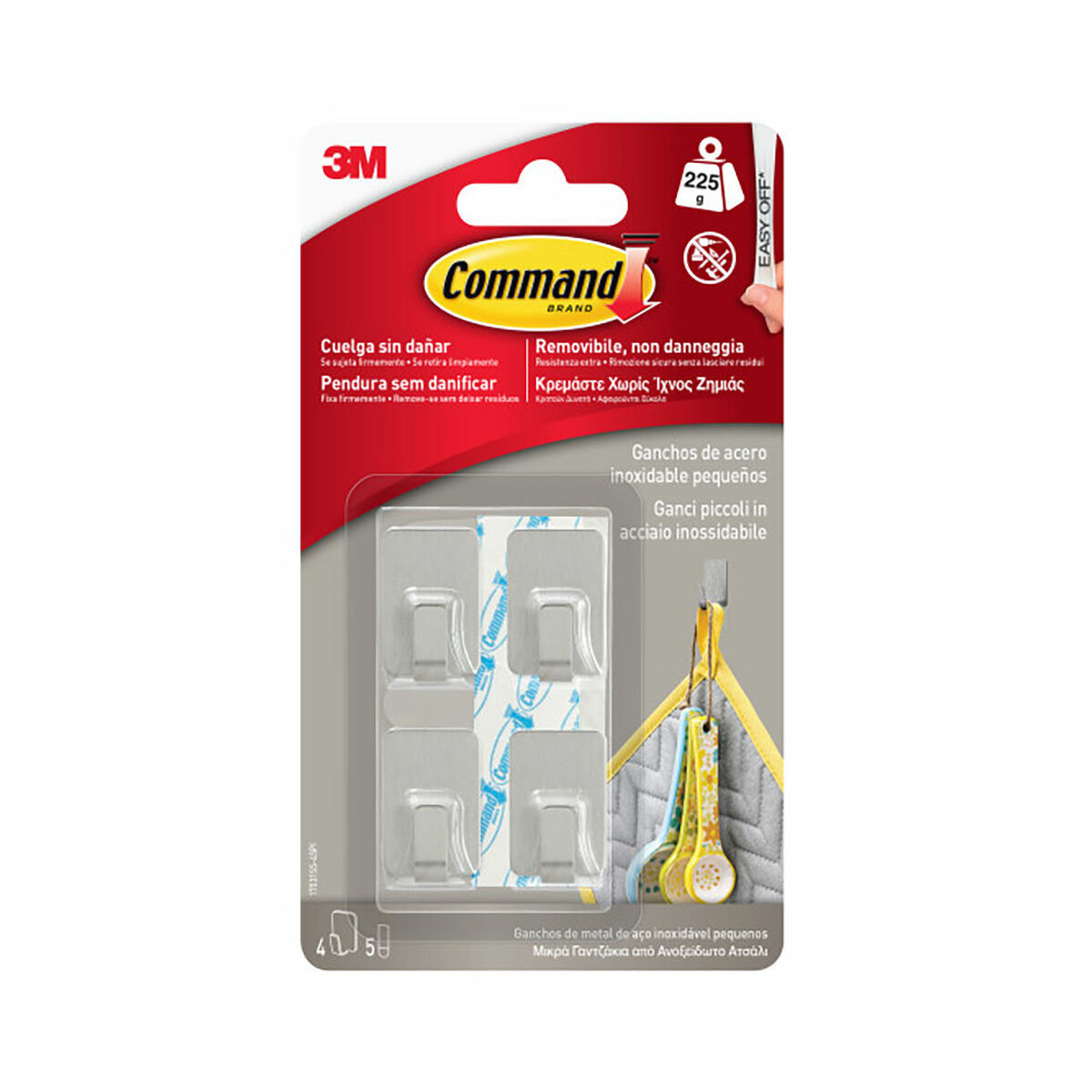 Gancho para pendurar 3M Aço inoxidável 225 g 19 X 30 X 15 MM Prateado (4 Unidades)