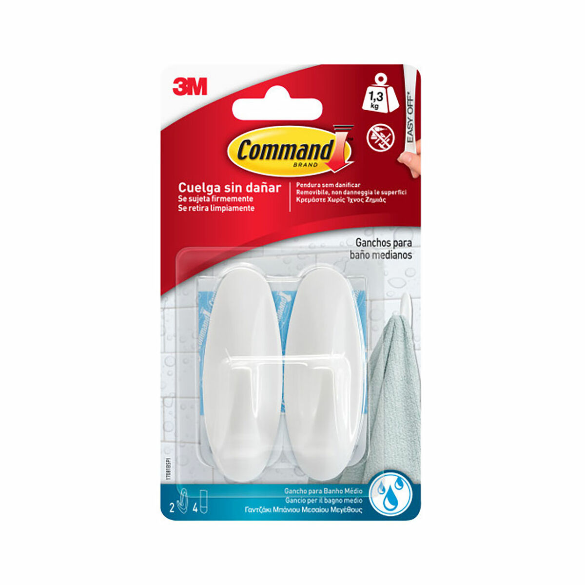 Gancho para pendurar 3M 1,3 kg Branco Metal Plástico (2 Unidades)