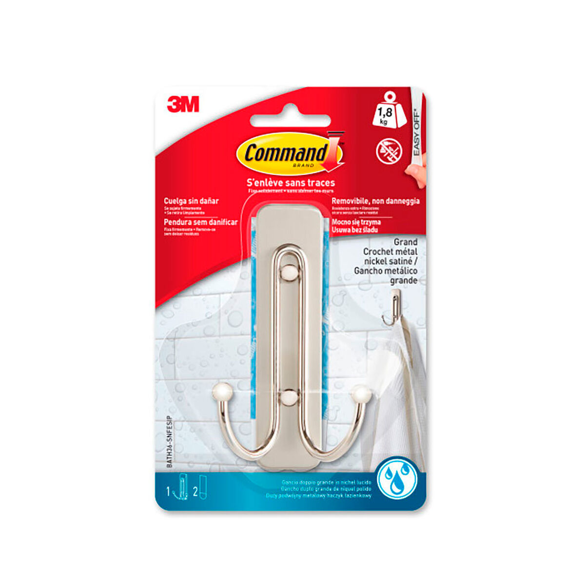 Gancho para pendurar 3M 1,8 kg Prateado Metal (1 Unidade)