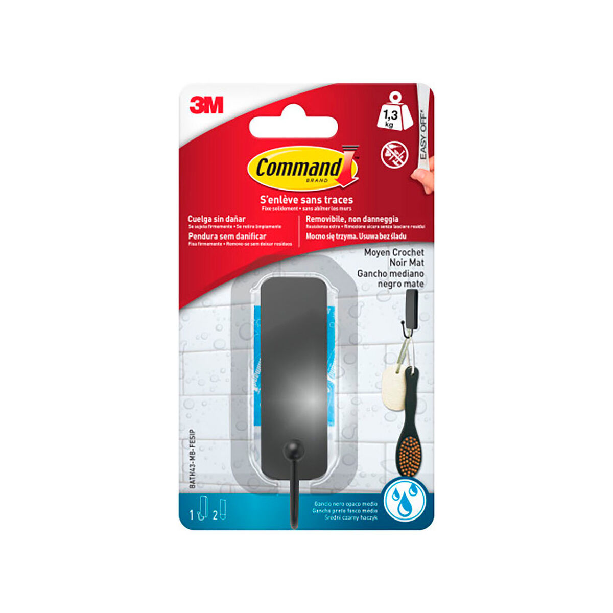 Gancho para pendurar 3M 1,3 kg 25 X 35 X 95 MM Preto Etiqueta (1 Unidade)