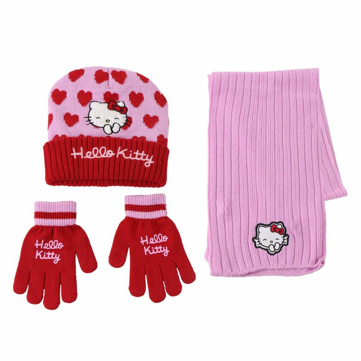 Gorro e Luvas Hello Kitty Cor de Rosa