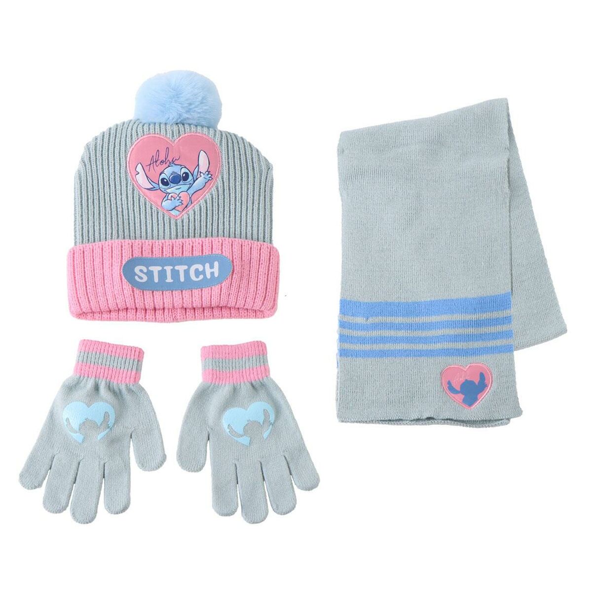 Gorro, Cachecol e Luvas Stitch Azul Claro 3 Peças