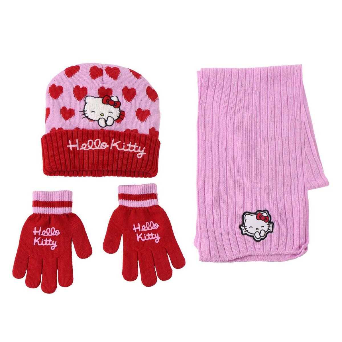 Gorro, Cachecol e Luvas Hello Kitty Cor de Rosa 3 Peças